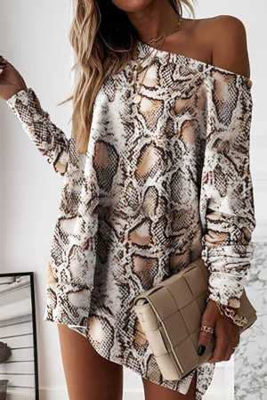 Snakeskin Print Long Sleeve Loose Mini Dress 26645