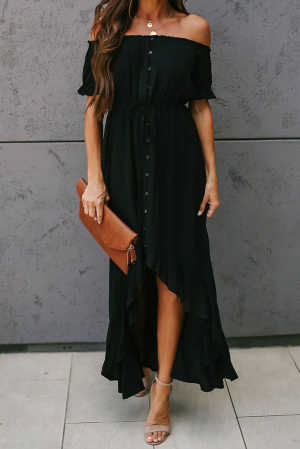 Black Glaze High Low Off The Shoulder Maxi Dress 05073