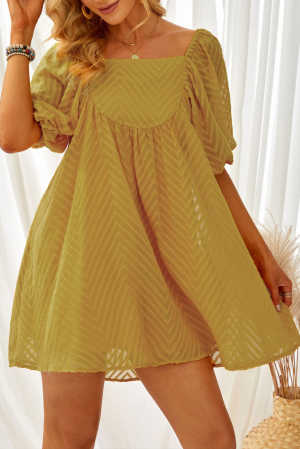 Yellow Square Neck Puff Sleeve Babydoll Mini Dress 1c8f0