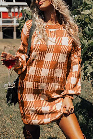 Orange Plaid Sweater Dress e455a