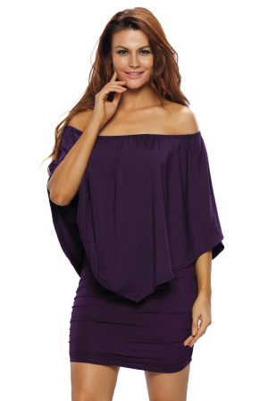 Multiple Dressing Layered Purple Mini Poncho Dress ead5b