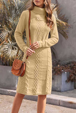 Khaki Hand Knitted High Neck Sweater Dress d2f14