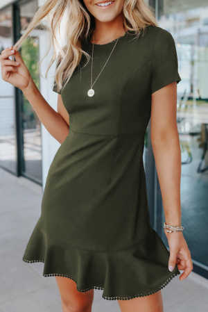 Green Tassel Ruffle Short Sleeve Mini Dress dc5d7