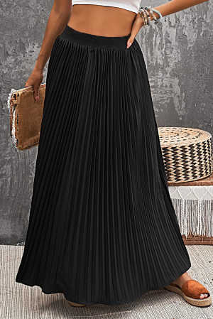 Black High Waisted Pleated Maxi Skirt fba8b