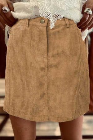 High Waist Corduroy Mini Skirt with Pockets 54532