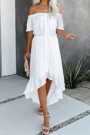 White Glaze High Low Off The Shoulder Maxi Dress 2638e