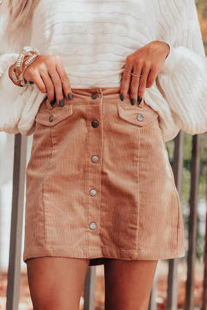 Apricot High Waist Button Corduroy Mini Skirt e0d70