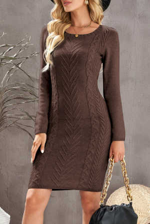 Coffee Womens Hand Knitted Sweater Dress d8393