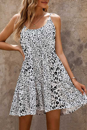 White Tiered Leopard Babydoll Dress 8e70e