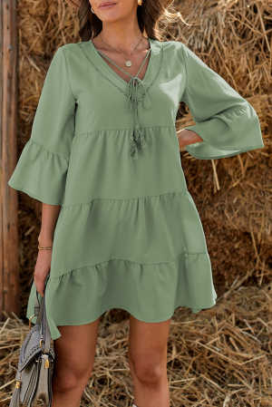 Green Cotton Tiered Babydoll Tunic Dress 2b11e