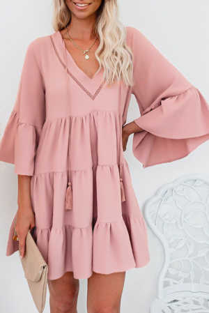 Pink Cotton Tiered Babydoll Tunic Dress a70e5