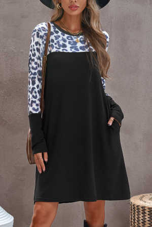 Leopard Print Splicing Long Sleeve Dress 954b9