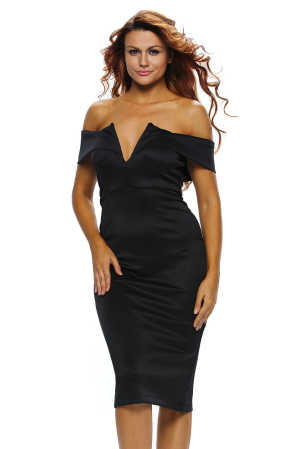 Black Off-the-shoulder Midi Dress 125a8