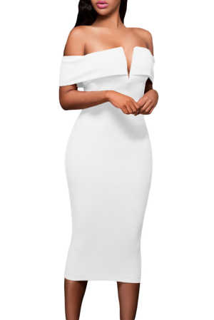 White Off-the-shoulder Midi Dress 9c0ad