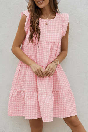 Pink Plaid Ruffled Mini Dress 25b80