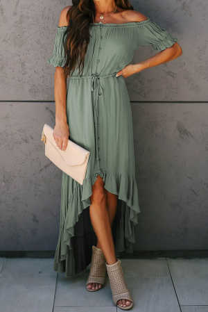 Sage Green Glaze High Low Off The Shoulder Maxi Dress 7b4bf