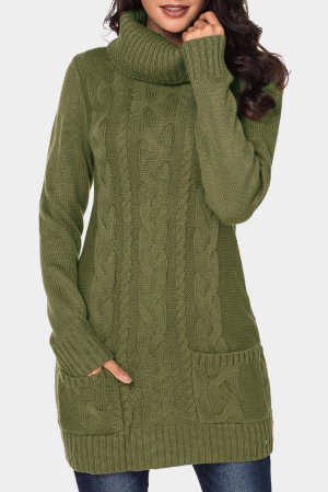 Olive Cowl Neck Cable Knit Sweater Dress aec4f