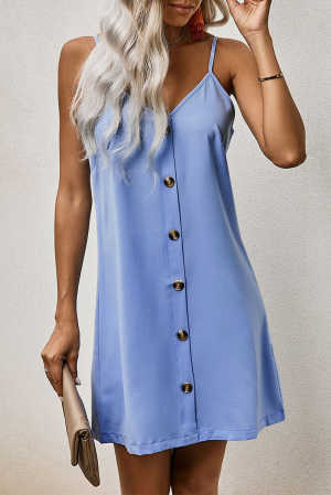 Sky Blue Buttoned Slip Dress db996