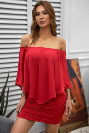 Multiple Dressing Layered Red Mini Poncho Dress b7386