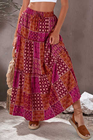 Tiered Paisley Print Pocketed Maxi Skirt fb7c9