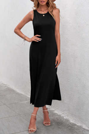 Black Side Slit Sleeveless Midi Dress bbd7d