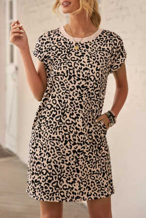 Leopard Pattern T-shirt Dress with Pockets acf90