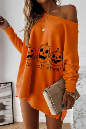 Halloween Pumpkin Letter Print Sweatshirt Mini Dress 11d33