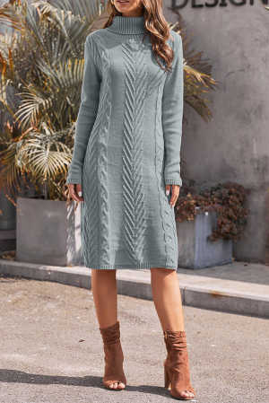 Gray Hand Knitted High Neck Sweater Dress bd554