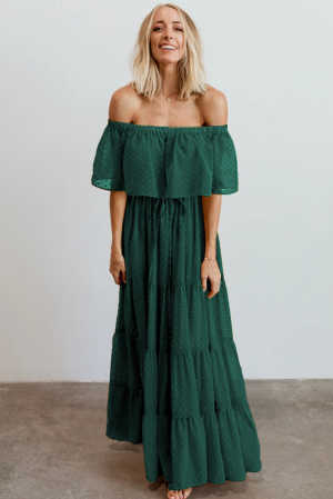 Green Off Shoulder Ruffle Swiss Dot Maxi Dress c110f