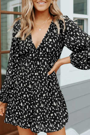 Black Polka Dot Print V Neck Mini Dress 6d932