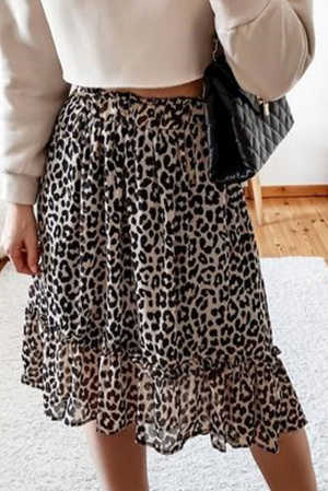 Leopard High Waist Tiered Midi Skirt 3c066