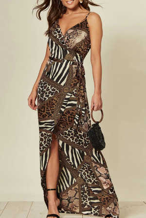 Leopard Wrap Maxi Dress With Slit 10467