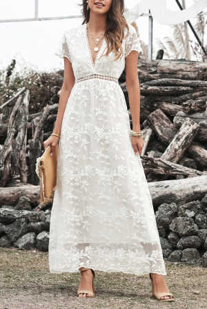 White V Neck Lace Maxi Dress 890d3