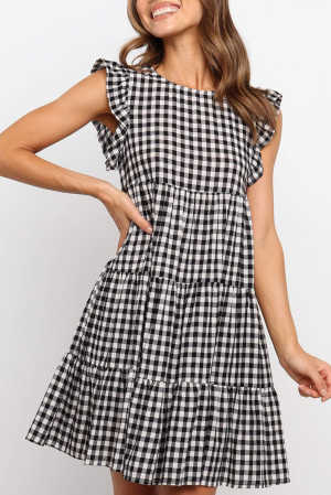 Black Plaid Ruffled Mini Dress 43aa9