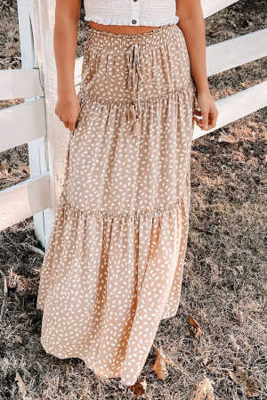 Smocked Ruffled Tiered Spots High Waist Maxi Skirt 9c031