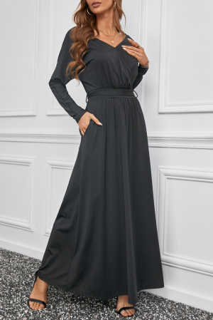 Black V Neck Batwing Sleeve Maxi Dress 2ce12