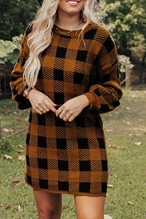 Brown Plaid Sweater Dress db2c2