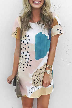 Light Blue Leopard Splicing Color Block Mini Dress 26eb8