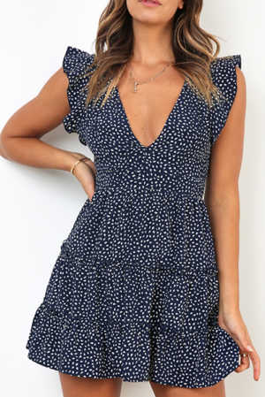 Navy Printed Sleeveless Tiered Mini Dress 18655