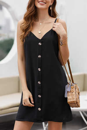 Black Buttoned Slip Dress afa8a