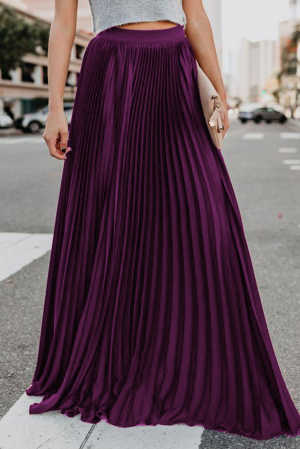 Purple High Waisted Pleated Maxi Skirt cf3f0